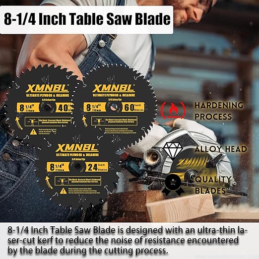 8-1/4 Inch Table Saw Blade 24T/40T/60T Combination,8-1/4 Framing Ultra Fine Finish Circular Saw Blade for Cutting Hardwoods,Softwoods,Veneer Plywood and Other Woods,Quality Alloy Tip,5/8-Inch Arbor