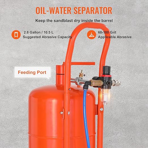 VEVOR 5 Gallon Sand Blaster, 60-110 PSI High Pressure Sandblaster, Portable Abrasive Blasting Tank, Air Sand Blasting Kit with 4 Ceramic Nozzles and Oil-Water Separator for Paint, Stain, Rust Removal