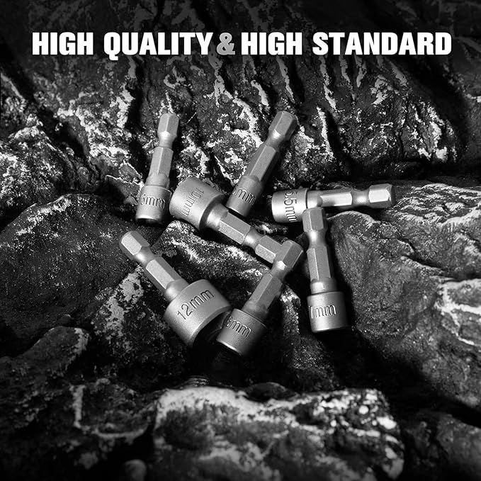14-Piece Power Nut Driver Set, 1/4 Inch Hex Shank Metric & SAE Socket Wrench Drill Bits for Impact Driver, Power Drill and Screwdriver