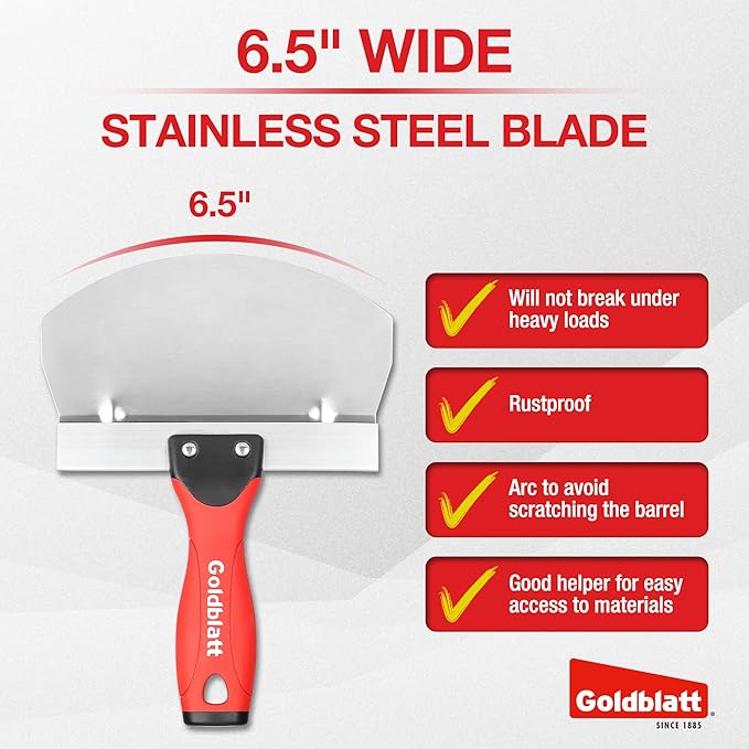Goldblatt 2 Pieces Bucket Scoop for Drywall, Plaster - Stainless Steel Bucket Scoop - 6.5 Inch Curved Contoured Blade, Upgrade Rustproof Scraper Tools with Soft-Grip Handle for Paint, Mortar