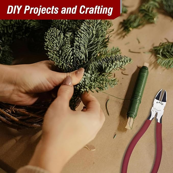 KATA Wire Cutters Plier for Crafting - Heavy Duty 6 Inch Flush Side Cutter Metal Cutting Tool with Safety Cap - Sharp Snips For Zip Tie, Jewelry, Floral, Artificial Flowers, Chicken Wire, Electrical