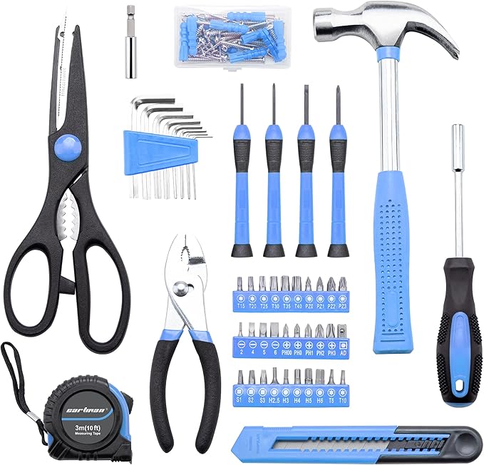 CARTMAN 126-Piece Home Tool Set Kit, Basic Household Hand Tools with Storage Case Blue