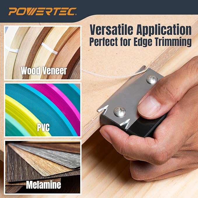 POWERTEC Single Edge Banding Trimmer – 420 Stainless Steel Blade & Bakelite Body – 4-Cutting Edge Design for Veneer, PVC, ABS & Wood Edge Banding – Push or Pull Operation (72281)