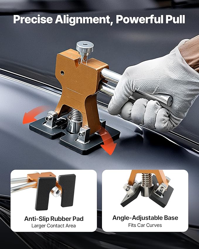 VEVOR Dent Puller Kit, 61 PCS Paintless Dent Removal Kit with Golden Lifter, Slide Hammer T-Bar, Glue Gun, Auto Body Hail Damage Repair Remover Tools for Car Refrigerator Large Small Door Ding Repair