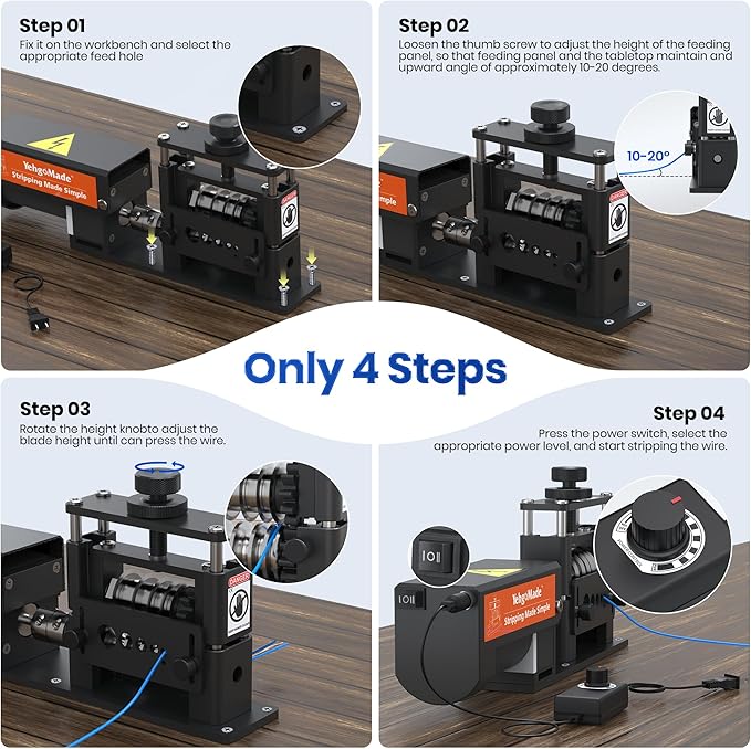 YehgoMade Electric Wire Stripper Machine with Enhanced Motor, High-Efficiency Cable Stripper with 6 Channels and 5 Carbide Blades for Fast Copper Wire Recycling, Compatible with 250 MCM??4 AWG