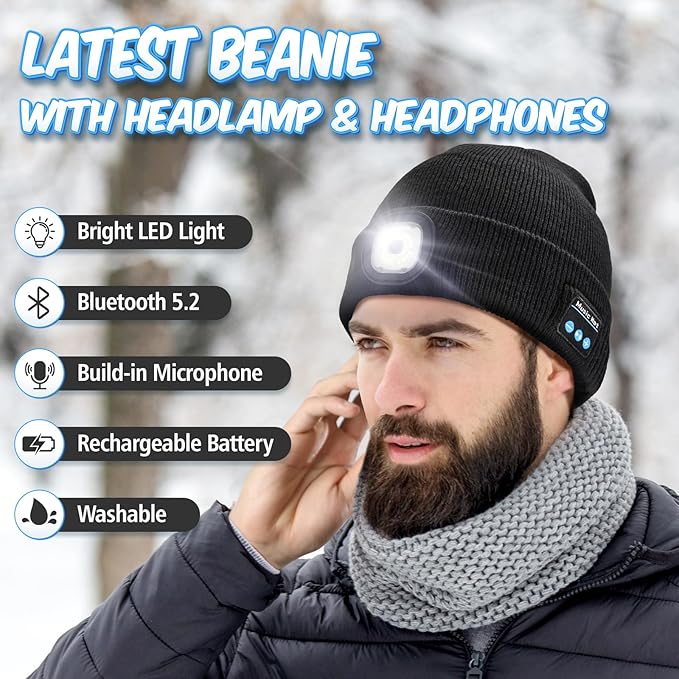 Gifts for Men Bluetooth Beanie Hat, Stocking Stuffers for Adults, Mens Gifts for Christmas, White Elephant Gift for Adults, Gift for Men Who Want Nothing Cool Gadgets, Bluetooth Hat for Husband Women