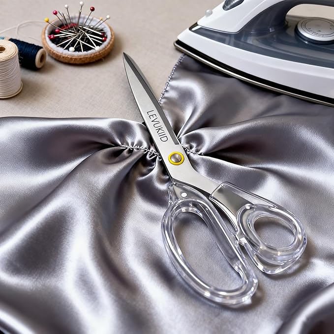 scissors all purpose, Titanium Coated Blades and Ergonomic Clear Handle, Clear scissors for Office Desk, Modern Design for Craft, Sewing, fabric,Office/Silver