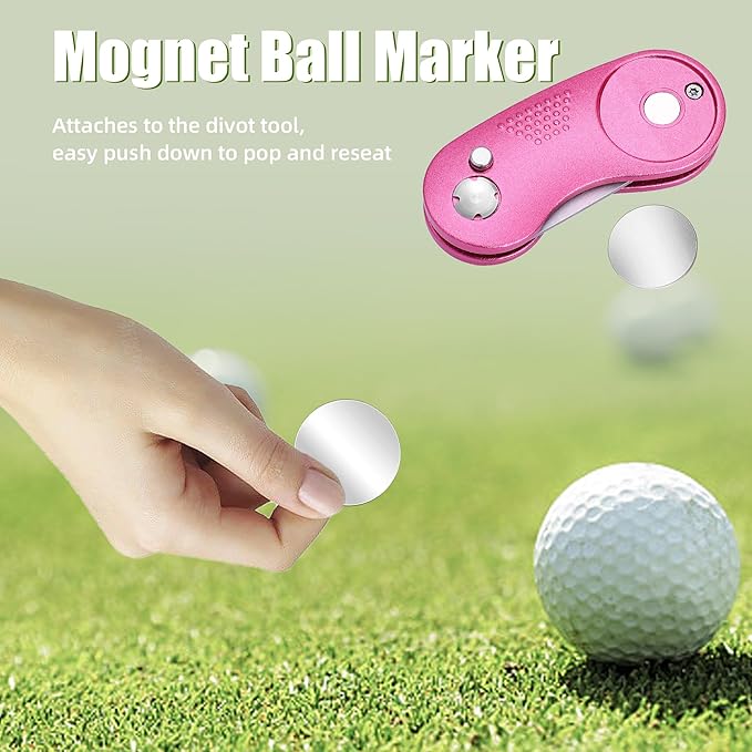 Mile High Life Golf Divot Repair Tool, All Metal Foldable Divot Tool with Pop-up Button & Magnetic Ball Marker