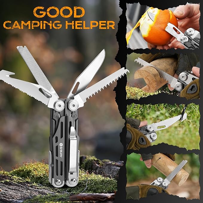 BIBURY Multitools BI2038C,19-in-1 Stainless Steel Pocket Knife with Scissors, Foldable Self-locking EDC Multi tools Pliers with Sheath for Outdoor Hunting Survival Camping Simple Repair