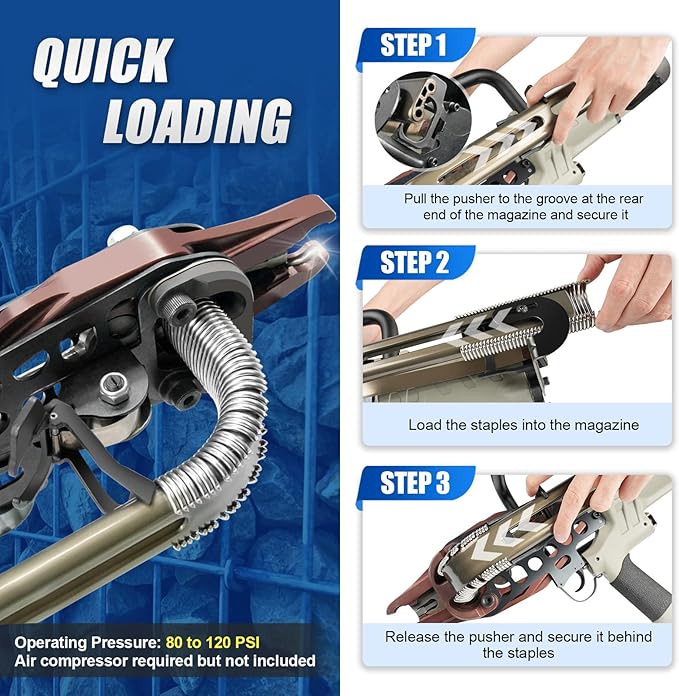 Woodpecker PFC50 11 Gauge 1-3/4'' (45mm) Crown Heavy Duty Pneuamtic Hog Ring Gun with 12mm to 13mm Closure Diameter, Large Snap Ring Pliers Tool for Gabion Cage and Border Fencing