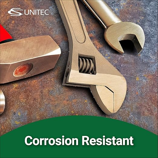 CS Unitec | Non-Sparking & Non-Magnetic Adjustable Wrench | 12in Aluminum Bronze Tool, TUV Certified & Beryllium Free
