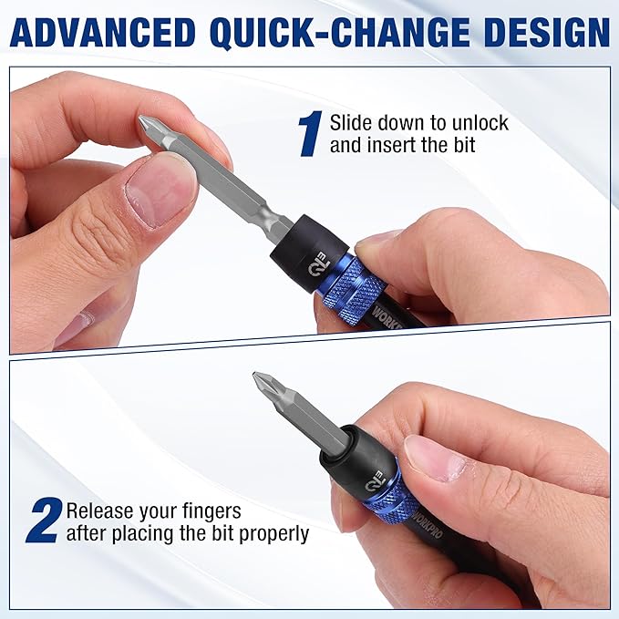 WORKPRO 2-Piece Drill Screwdriver Bit Holder for Impact Driver Bits, 3" Drill Bit Extension, 1/4 Inch Hex Shank Quick Release Extension Adapter, Ideal for Nuts, Drills and Socket Driver Adapters
