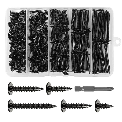 190 PCS #8 Modified Truss Head Wood Screws Assortment Kit, Black Phillips Drive Quick Metal Self Tapping Screws, Screwdriver Bit Included, 5 Sizes (1/2", 3/4", 1", 1-1/4", 2")