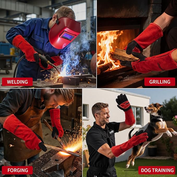 16 Inch Welding Gloves Heat Resistant 932째F for BBQ,Oven,Grill,Fireplace MIG,TIG,Stick Welding,Forging,Animal Handling(2XL)