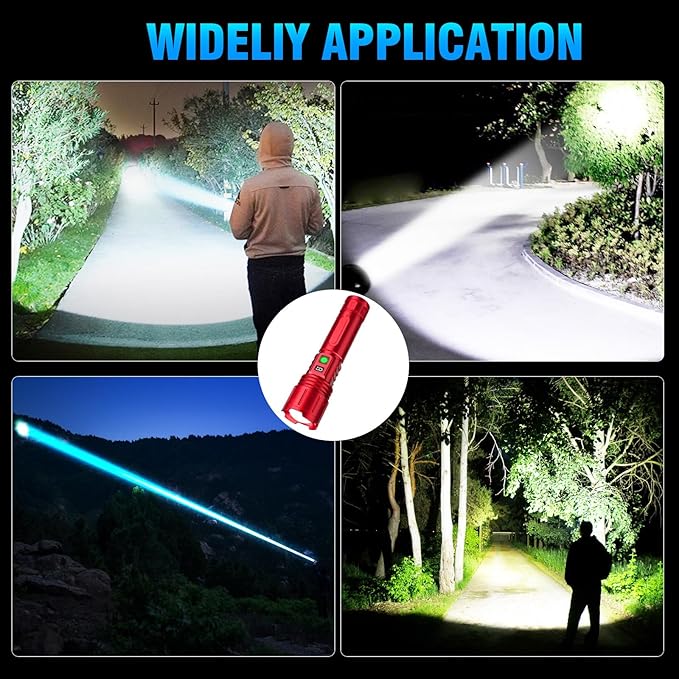 Rechargeable Flashlights High Lumens - 1500 Meters Long Beam Super Bright LED Flash Light with Power Display & IPX5 Waterproof for Camping, 20H Runtime,5 Modes,Zoomable Handheld Flashlight -2pcs Red