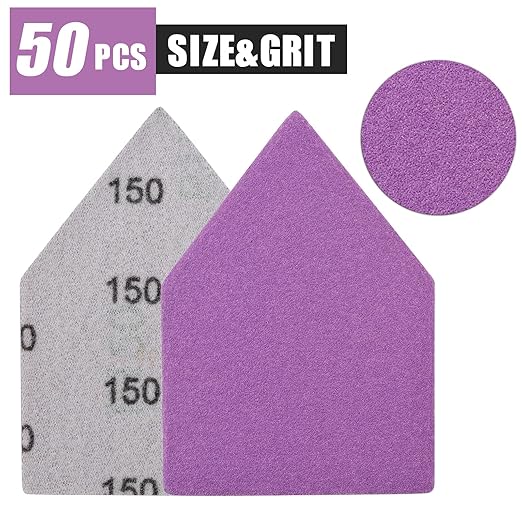 150 Grit Sandpaper 50PCS, 90mm x 65mm Triangle Sanding Sheets, Fits Milwaukee M12 Fuel Sander, Hook & Loop Detail Sander Pads, Ceramic Alumina Abrasive Sand Paper for Wood Finishing, Detail Sanding