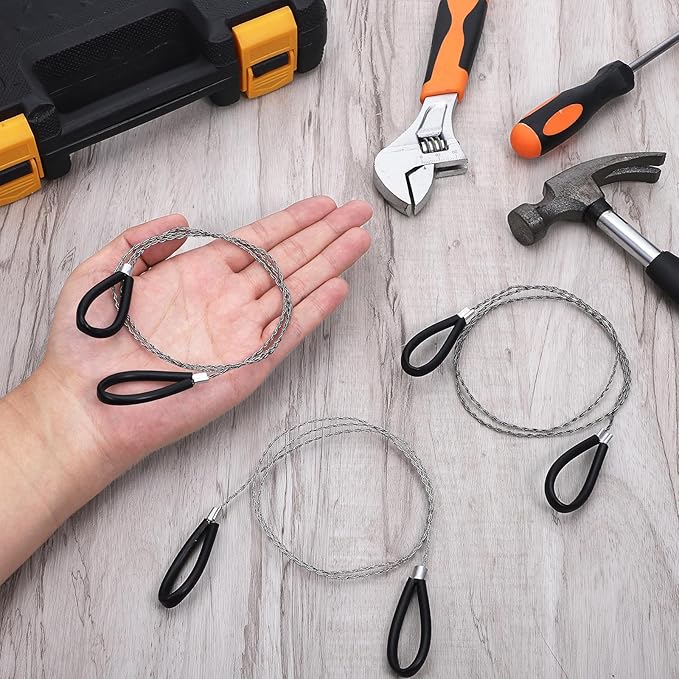 3 PCS Stainless Steel Cable Saw, Hand Pocket Metal Wire Saw PVC Pipe Cable Cutting Tool, Emergency Survival Portable String Coping Rope Saws for Wood Camping Hiking Hunting, Black, 27.6 In