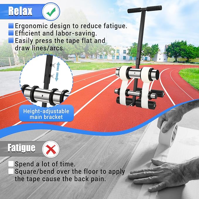 GADFISH Court Line Tape Machine, Basketball Court Line Striping Machine, Playing Field Striping Line Marking Machine, Adjustable Floor Paint Tape Applicator for Parking Lots, Driveway, Workshops
