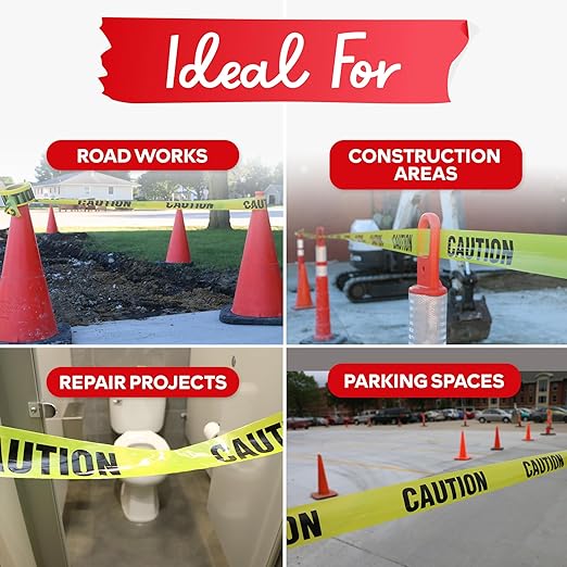 XFasten Yellow Caution Tape Roll Bulk, 3 in x 1000 ft (6-Pack), Thick and Durable Yellow Safety Tape for Barricades, Construction, Warning, and Hazard Areas ??Easy to Loop, Weatherproof, Non-Fading