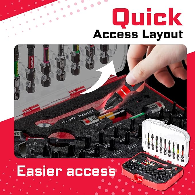 40 Pieces Tool Kit with Matching Storage Box, Include 1??2??S2 Steel Magnetic Screwdriver Bits (Phillips/Square/Slotted/Torx), Nut Driver and Mini Ratchet Wrech for Home Repairs