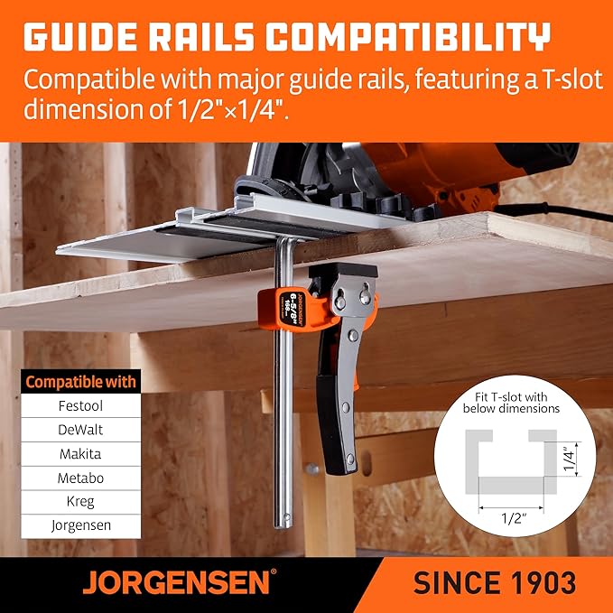 Jorgensen 6-5/8" Ratcheting Table Clamps, Quick Release Track Saw Clamps, Guide Rail Clamp for MFT Table and Guide Rail System, 2-7/8" Throat Depth, 400lbs Load Limit, 2 Pack