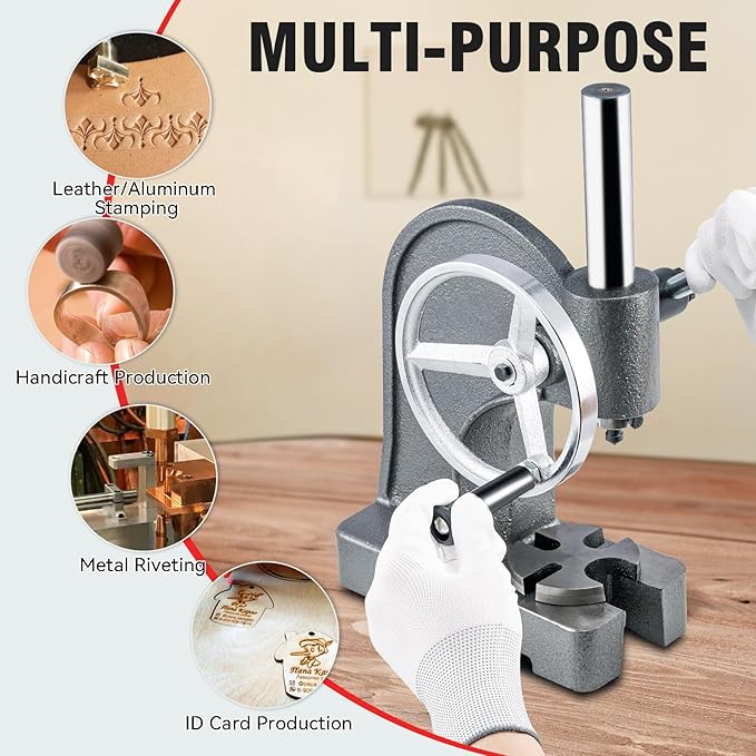 CXRCY Arbor Press 1 Ton Round Ram with Hand Wheel, Cast Iron Upgraded Manual Arbor Press, 5.5" Maximum Height, Desktop Arbor Press, Metal Punch Press Machine for Stamping Bending Forming Stretching