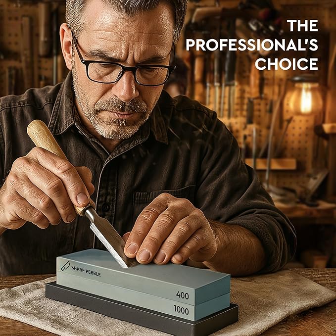 Sharp Pebble Premium Whetstone Knife Sharpening Stone 2 Side Grit 400/1000 Wetstone Kit -Wetstone Kitchen Knife Sharpener with Flattening Stone & NonSlip Rubber Base