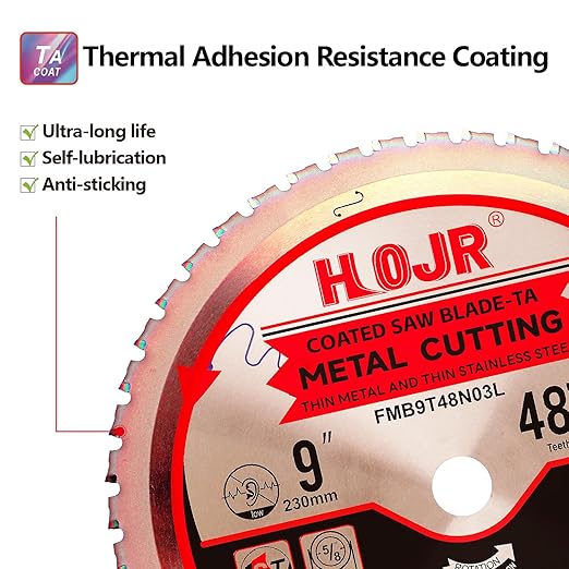 Dia 9"(230mm) 48-Tooth Arbor 1" Metal Cutting Circular Saw Blade, for Steel and Stainless Steel,The Cutting Head uses a Special Anti-Heat Sticking Coating,FMB 9 inch 48-Tooth 1" -TA
