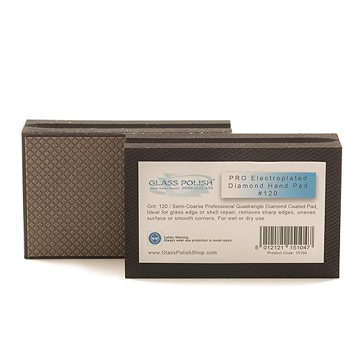 Glass Polish 15104 Diamond Hand Pad Sanding Block for Smoothing, Edging & Polishing 3.74??x 2.16??- Grit 120