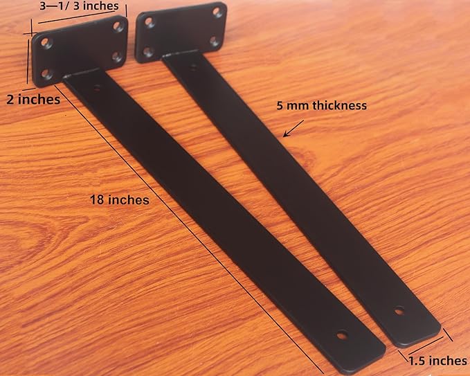 8 Pack - 18 inch Black Hidden L Shelf Bracket (1/5 Inch Thicked) Iron Floating Shelf Brackets Rustic Industrial Metal Brackets for Shelf Support