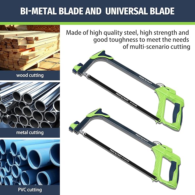 PRIDE&CRAFT 4 In 1 Hand Saw with 4pc Blades Quick Change, Includes Drywall/Metal/Wood/Plastic Saw Blade, Work Glove, Soft and Non-Slip Handle, Fine Cut Hacksaw for Cutting Wood Metal PVC Wallboard