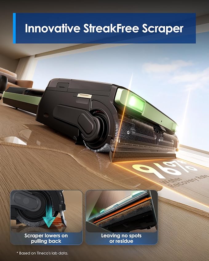 Tineco Floor ONE S7 Master Wet Dry Vacuum Cleaner, 23kPa Suction Vacuum Mop with DustReveal Green Headlight, 65 Min Runtime, 185째F Flashdry, 3.9inch Ultra-Slim Stretch Mop