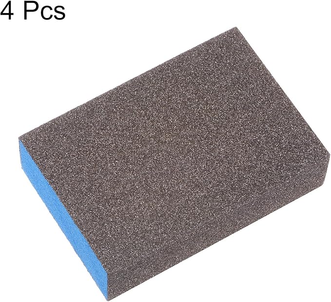 HARFINGTON 4pcs Sanding Sponge Blocks #80 (180-220 Grits) Wet/Dry Hand Sanding Sponges, 100x70x25mm Foam Sanding Block Pad for Polishing Kitchen Metal Wood Drywall Furniture, Brown&Blue