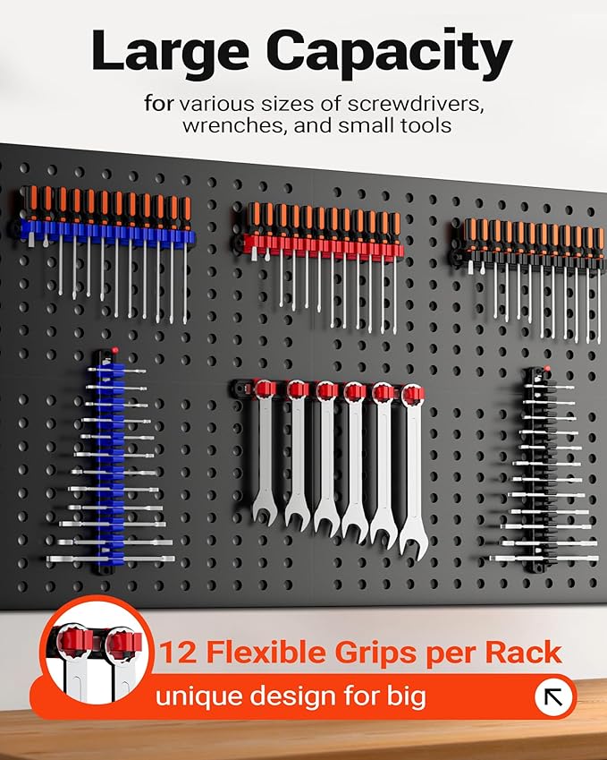 Magnetic Wrench Organizer and Screwdriver Organizer for Work shop, Garage | Tool Organization with Magnet & Space Optimization | Gift for father, brother, boyfriend (4 pcs, Black)