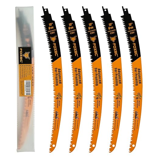 FOXBC 15 Inch Japanese Teeth Reciprocating Saw Blade 6TPI, Curved Edge Wood Pruning Saw Blades Cutting for Tree Trimming, Wood - 5 Pack