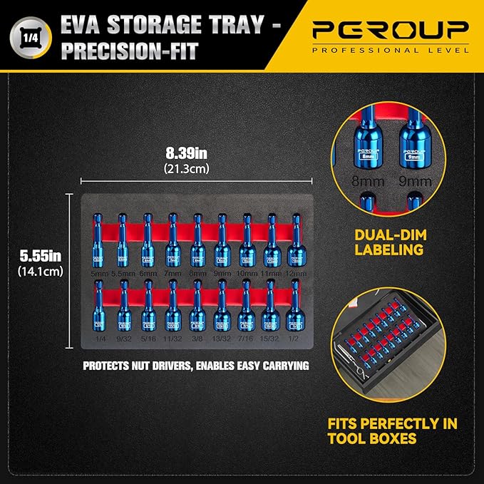 18 PCS Impact Magnetic Nut Driver Set, Metric & SAE Impact Driver Bit Set, 1/4 Inch Hex Shank Drill Socket Set, Nut Driver Set For Impact Drill