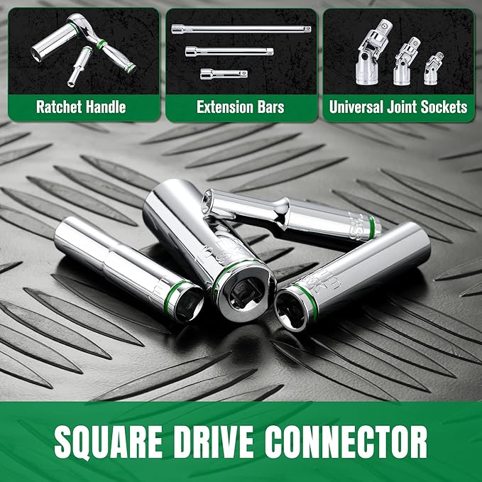 SK 1/4" Drive Socket Set, Deep Metric Sockets, 13-Piece 4-14 mm, SuperKrome Finish, Premium CR-V Construction, with Aluminum Socket Organizer