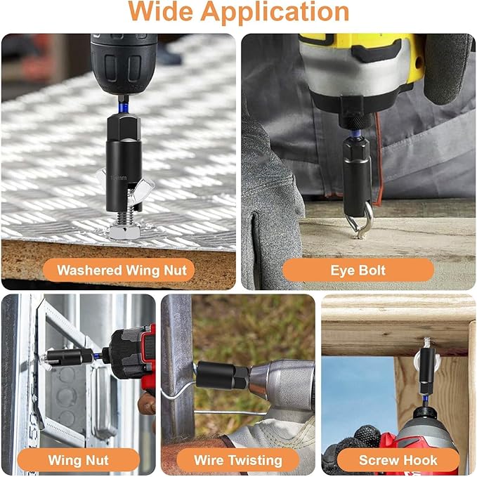 SUNJOYCO 9 PCS Wing Nut Driver Bit Set, CR-V Steel Power Wingnut Socket Bits with Bit Holder Keychain, 1/4 In Hex Shank Nut Driver for Wingnut, Eye Bolt, Screw Hook, Wire Twisting, 9mm 12mm 15mm 18mm