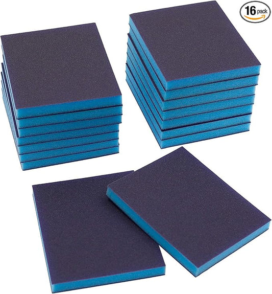 BokWin 16Pcs Sanding Sponge, 120 Grit Washable Sponge Sand Blocks, Wet and Dry Sanding Blocks for Plastic, Wood, Metal, Furniture (Fine Grade)