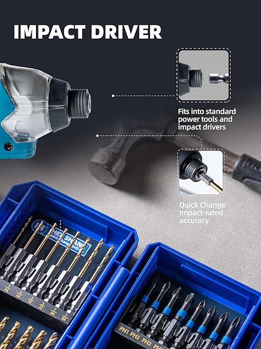 HIGHFIRE 30PCS Impact Driver Bit Set Include Screwdriver Bit Set,Step Drill Bit,Hex Shank Drill Bit with Tough Stackable Case, Idea for Hanging Pictures, Assembling Furniture and Home Tasks