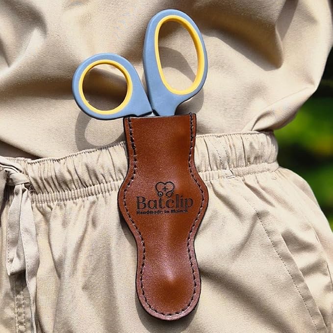 Custom Personalized BATCLIP SHEARS ??Handmade Leather EMT Shears Holster | Custom Engraved | Belt or Vest Clip | Left or Right-Handed | Titanium Shears Included | Made in Maine (Brown)