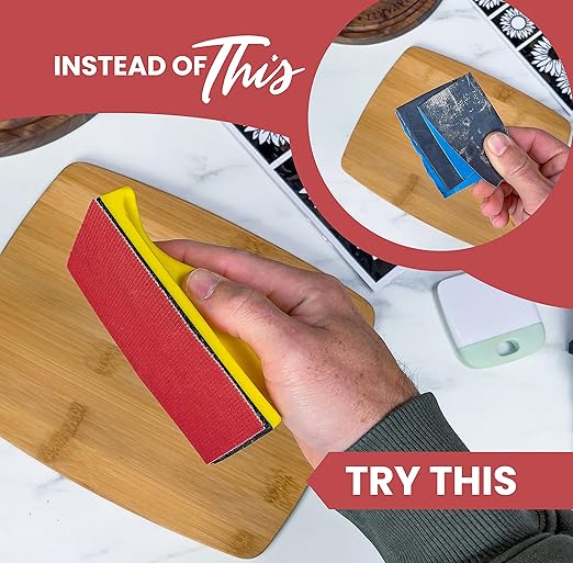 SCORCH MARKER - 16 pc Hand Sanding Kit, Sander Block, with Durable Mesh & Soft Handle, Includes 3 Sheets Each of 80, 120, 240, 320 and 600 Grit Sandpaper. Fully Reusable & Washable for Crafts & DIY