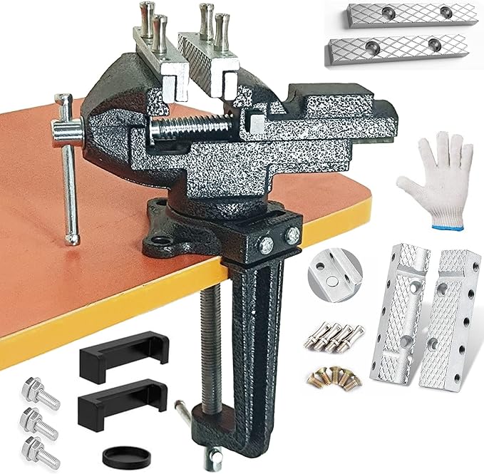 MYTEC Bench Vise or Table Vise, multifunctional jaw, multi-functional Combined Vise with Quick Adjustment, Universal Rotate 360째 Work Clamp-On Vise, 3.3" black