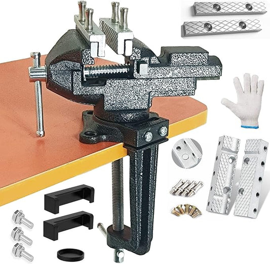 MYTEC Bench Vise or Table Vise, multifunctional jaw, multi-functional Combined Vise with Quick Adjustment, Universal Rotate 360째 Work Clamp-On Vise, 3.3" black