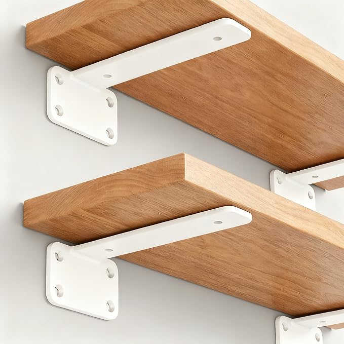 12 Pack - 12 inch White Hidden L Shelf Bracket (1/5 Inch Thicked) Iron Floating Shelf Brackets Rustic Industrial Metal Brackets for Shelf Support