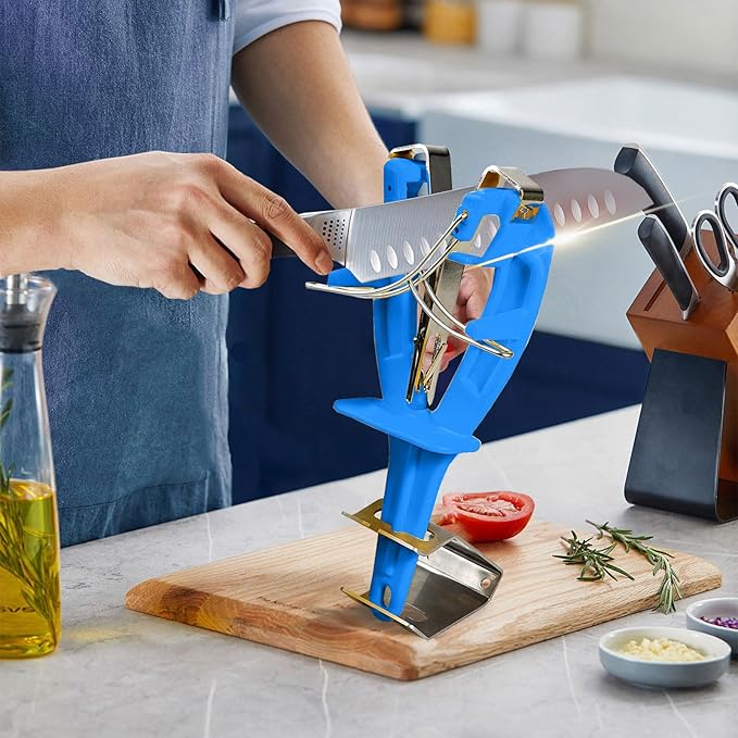 Stainless Steel Knife Sharpener Tool with Bracket, Maintenance Sharpening Tool for Kitchen Abattoirs Knives Helps Repair Sharpens (Blue)