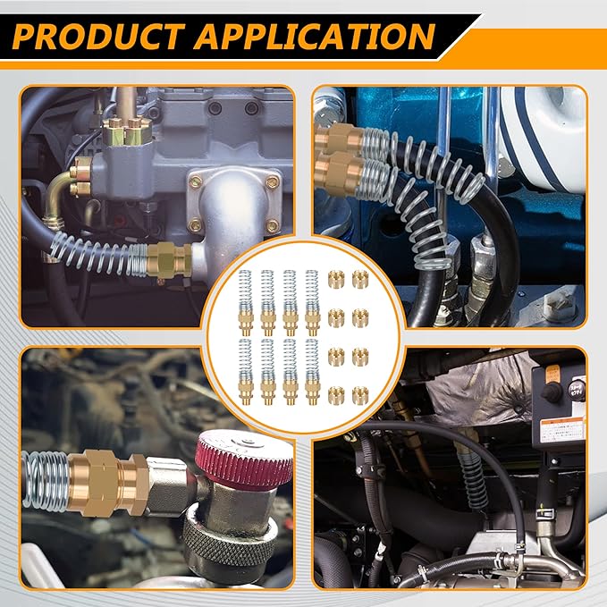 Air Brake Fittings, Dazakoot Brass DOT 3/8??Hose x 3/8??Male Air Hose End Connector with Spring Guard, Air Brake Hose Fittings Repair Kit, 8 Pack Air Brake Hose Fittings & 8 Pack 3/8??Sleeve Tubes