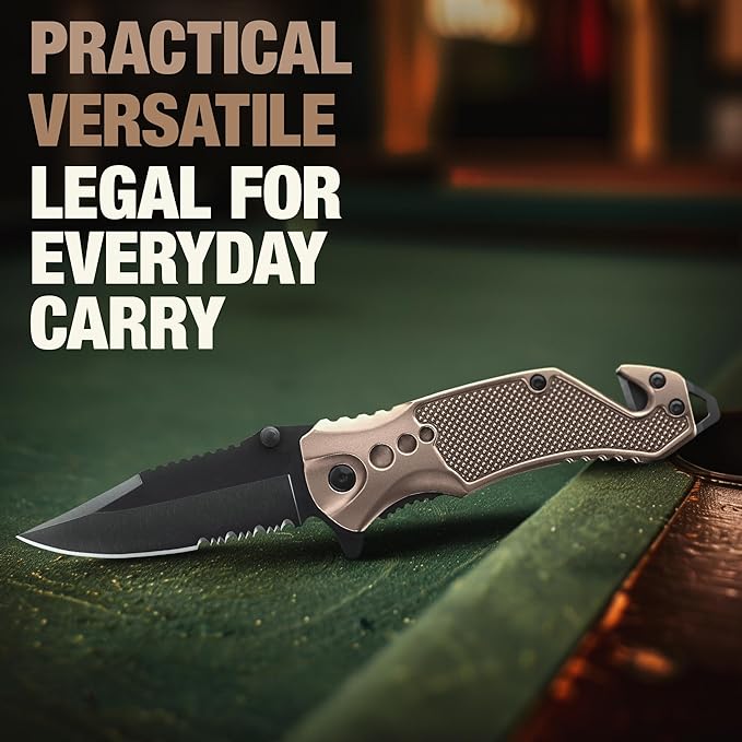 GOOD WORKER Legal Pocket Knife with 2.95??Serrated Blade, Glass Breaker, Seat Belt Cutter - EDC Sharp Folding Knives with Portable Clip - Small Tool for Tactical Camping Survival Hiking - Gifts for Men, Women