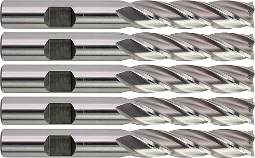 CME 5 pcs M42 Cobalt End Mills, Square Nose, Bright (Uncoated) Finish, 3/8" Mill Diameter, 1 1/2" Length of Cut, 3 1/4" Overall Length, 4 Flute, Center Cutting