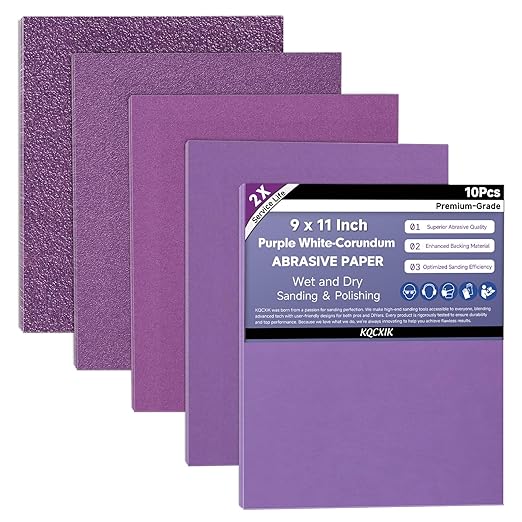 Premium White Corundum Sandpaper Assortment, 9 x 11 Inch Heavy Duty Wet Dry 80-2000 Grit Abrasive Sheets for Wood Metal Automotive Sanding and Polishing 10Sheets